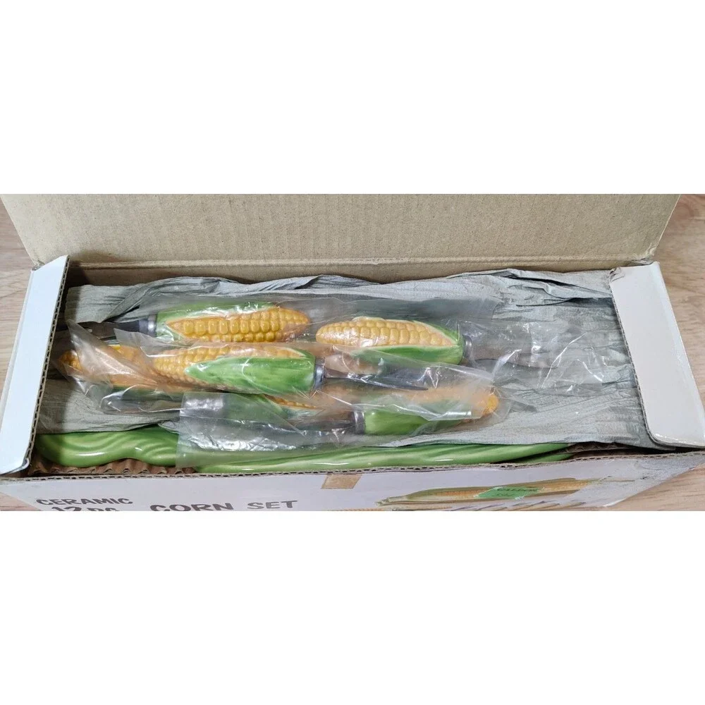 Vintage Corn on the Cob Serving Dishes with Corn Holders Made in Japan With Box